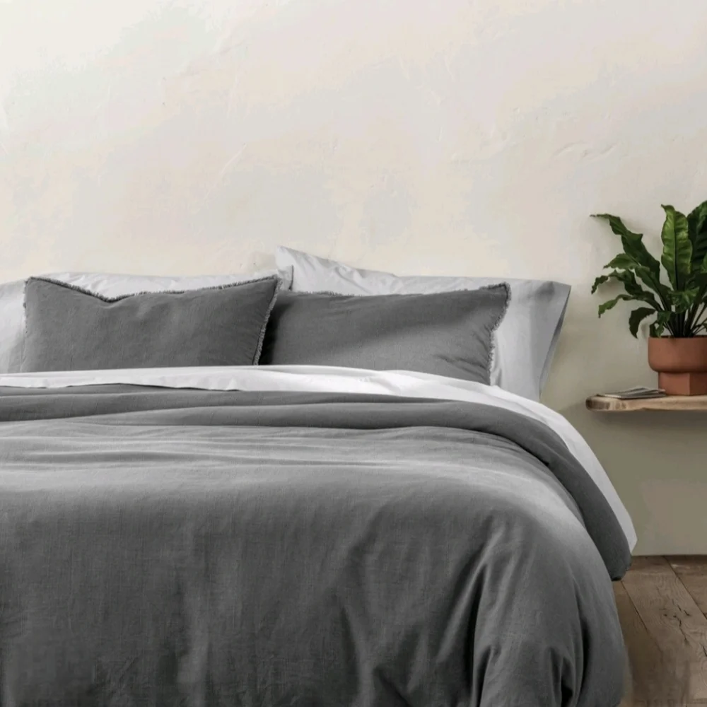 Casaluna Full/Queen Heavyweight Linen Blend Duvet Cover & Sham Set Dark …